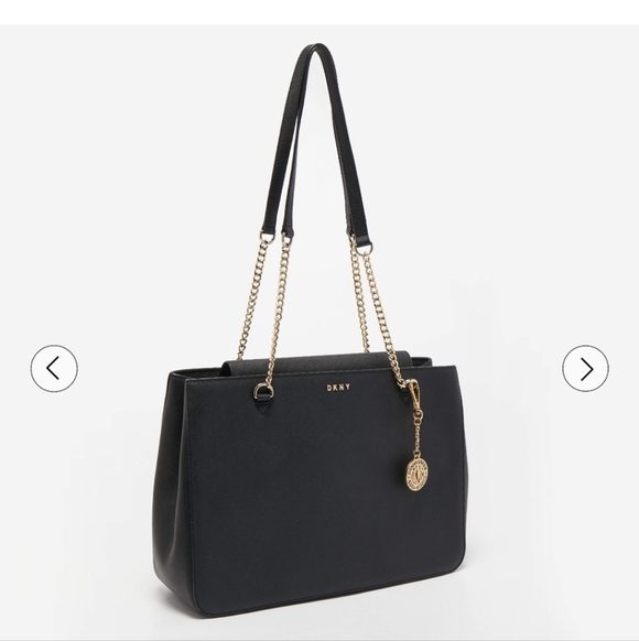 DKNY Black Leather Charm Tote with Gold Accents - Picture 3 of 16